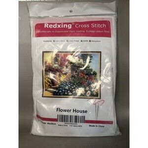 Redxing Cross Stitch Kit Flower House Pattern Stamped 40x50cm DIY Needlework Set